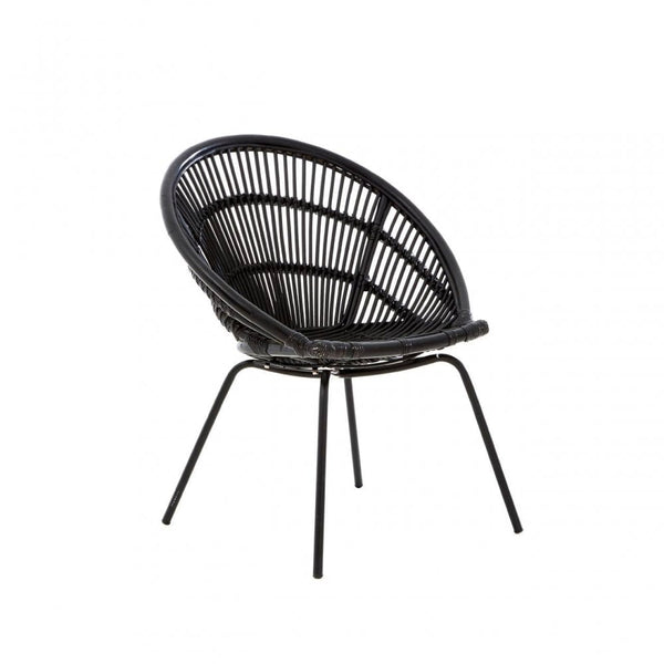 Brixton Black Natural Rattan Chair With Iron Legs