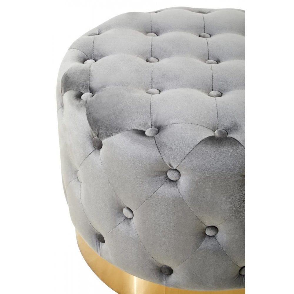 Seraphina Grey Velvet Stool With Matte Gold Finish Metal Base