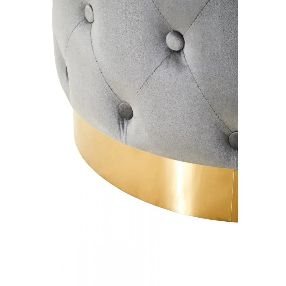 Seraphina Grey Velvet Stool With Matte Gold Finish Metal Base