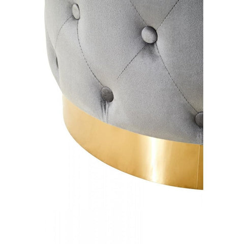 Seraphina Grey Velvet Stool With Matte Gold Finish Metal Base