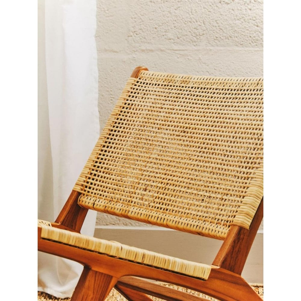 Monroe Teak Wood And Natural Rattan Lounge Chair