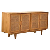 Elmwood 4 Door Natural Rattan And Oak Sideboard