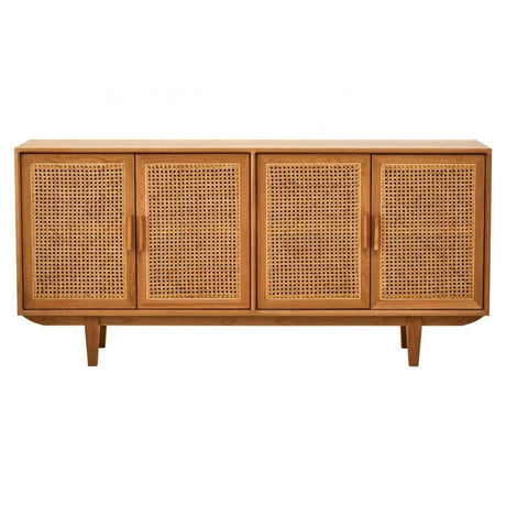 Elmwood 4 Door Natural Rattan And Oak Sideboard