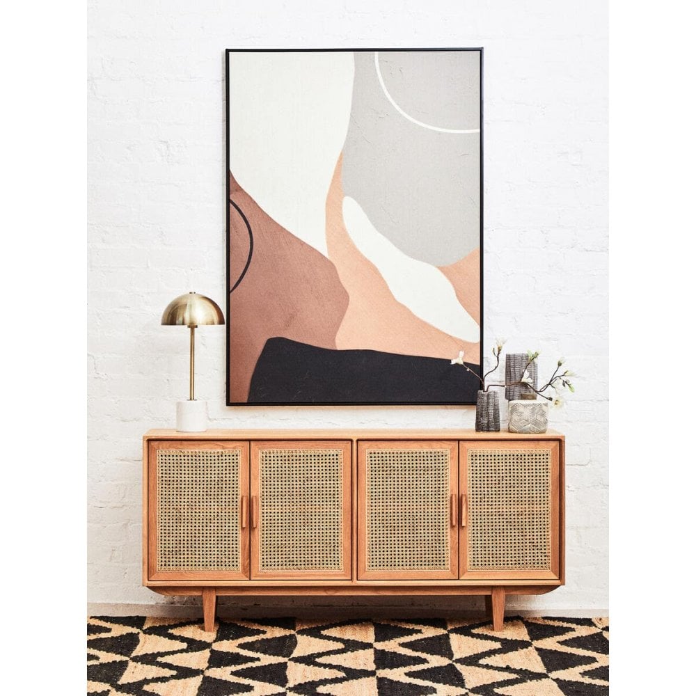 Elmwood 4 Door Natural Rattan And Oak Sideboard