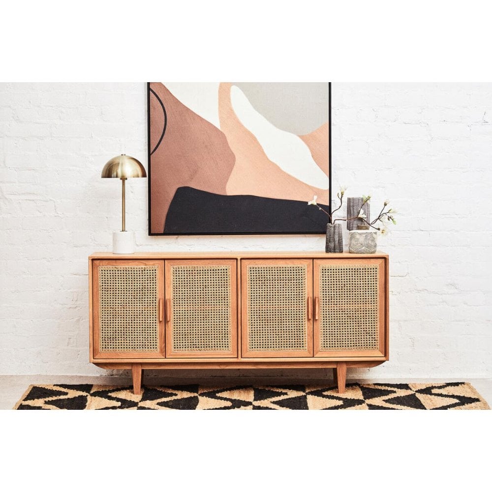 Elmwood 4 Door Natural Rattan And Oak Sideboard