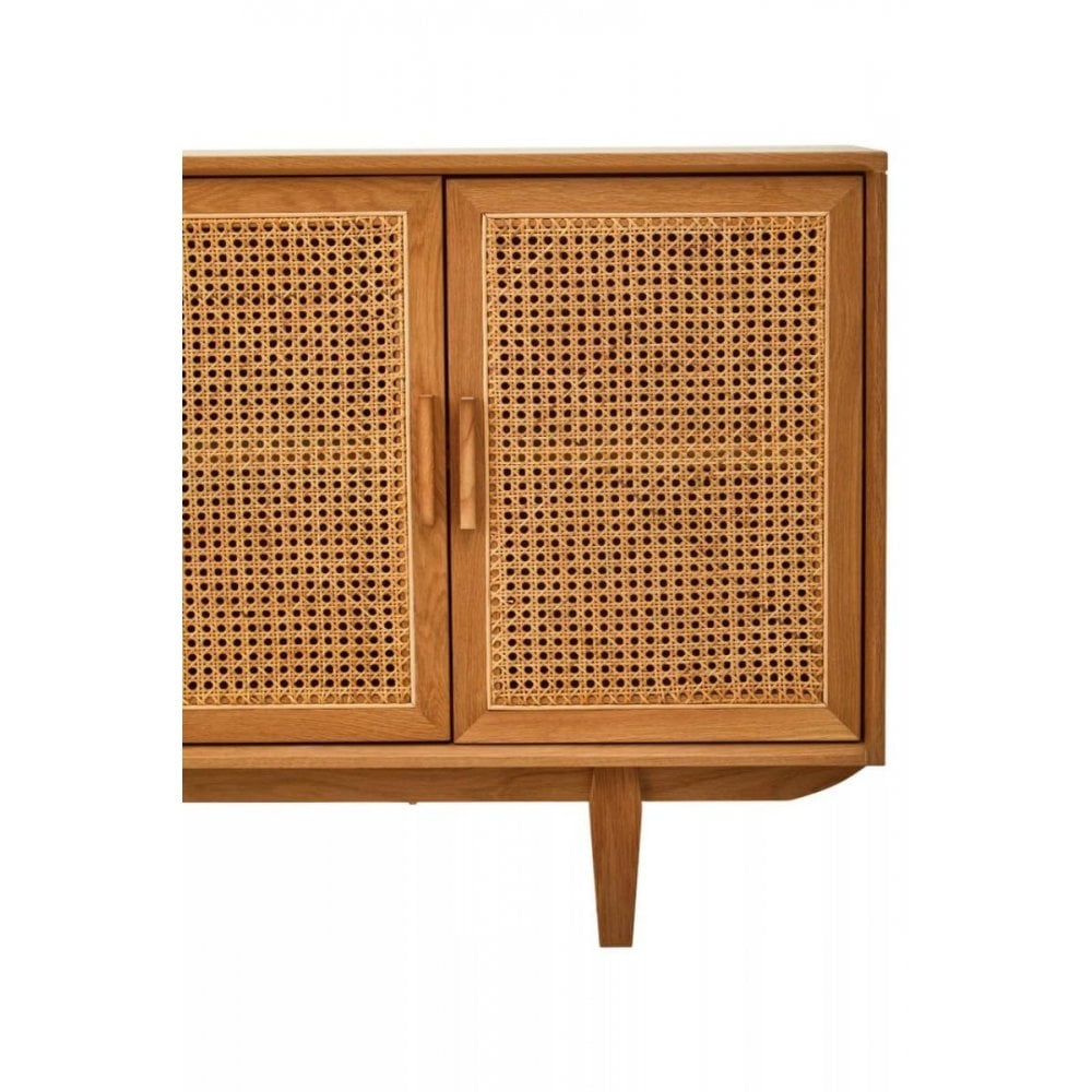 Elmwood 4 Door Natural Rattan And Oak Sideboard