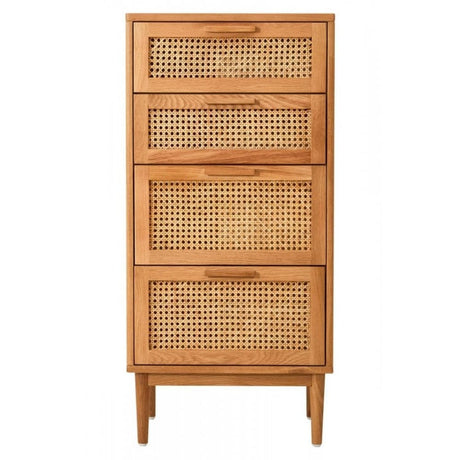 Elmwood Rattan and Oak Three Drawer Wood Chest