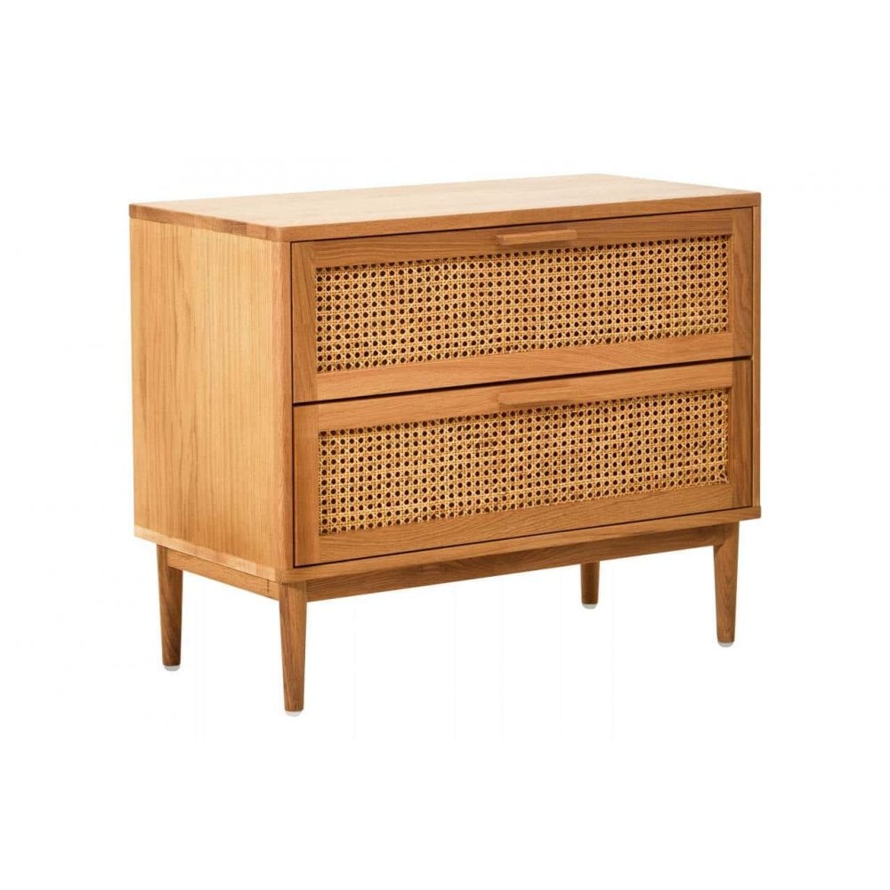 Elmwood Rattan and Oak Wood Two Drawer Chest