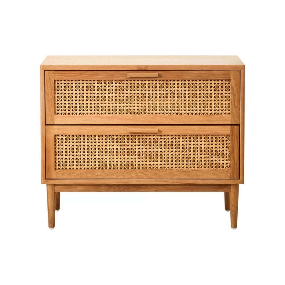 Elmwood Rattan and Oak Wood Two Drawer Chest