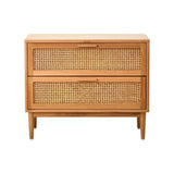 Elmwood Rattan and Oak Wood Two Drawer Chest