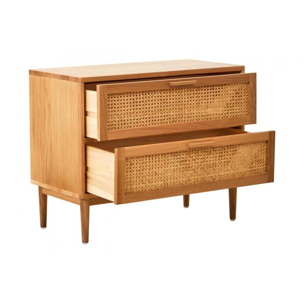 Elmwood Rattan and Oak Wood Two Drawer Chest