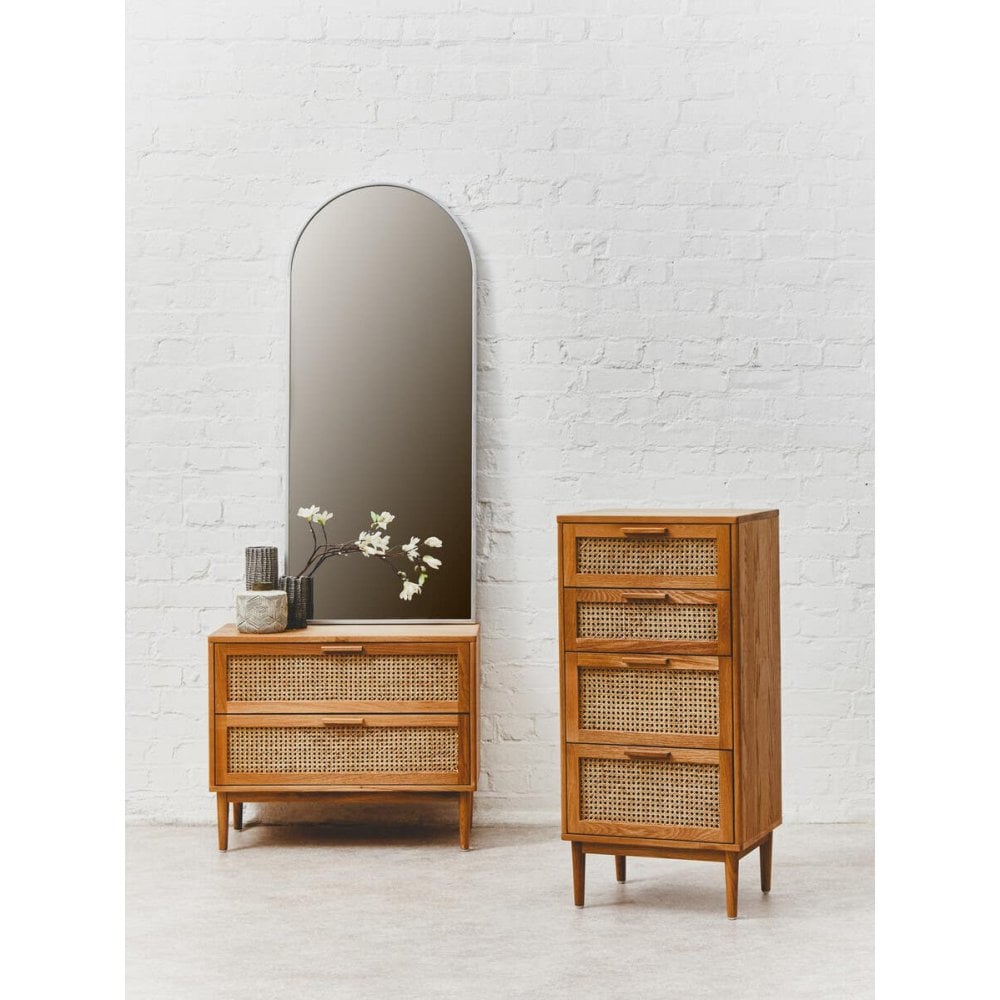 Elmwood Rattan and Oak Wood Two Drawer Chest