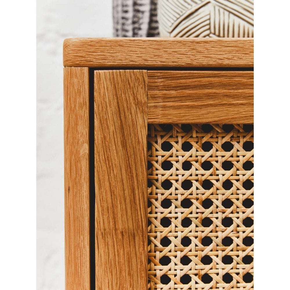 Elmwood Rattan and Oak Wood Two Drawer Chest