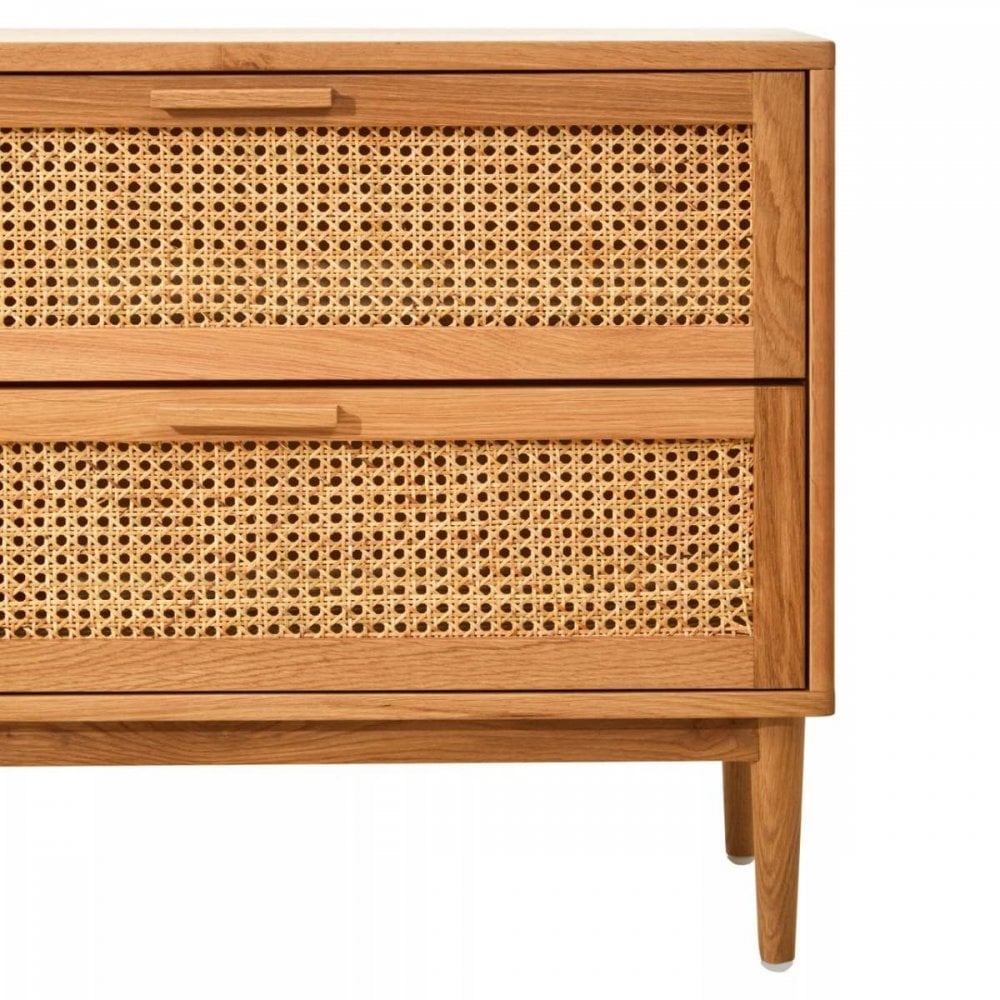 Elmwood Rattan and Oak Wood Two Drawer Chest