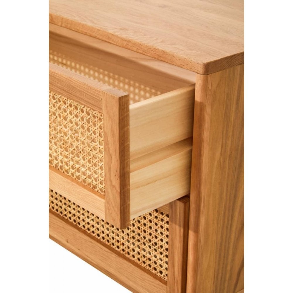 Elmwood Rattan and Oak Wood Two Drawer Chest