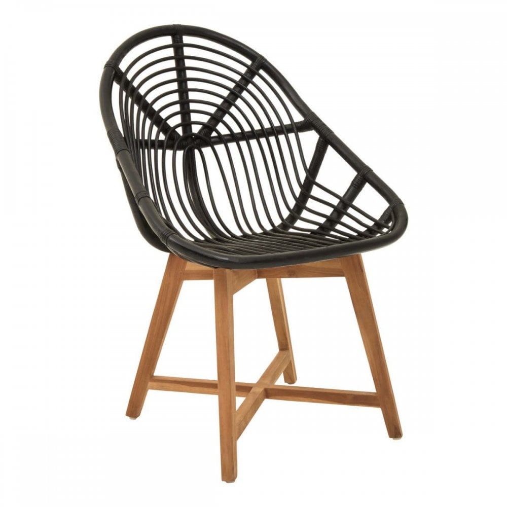 Oceana Black Natural Rattan And Teak Chair