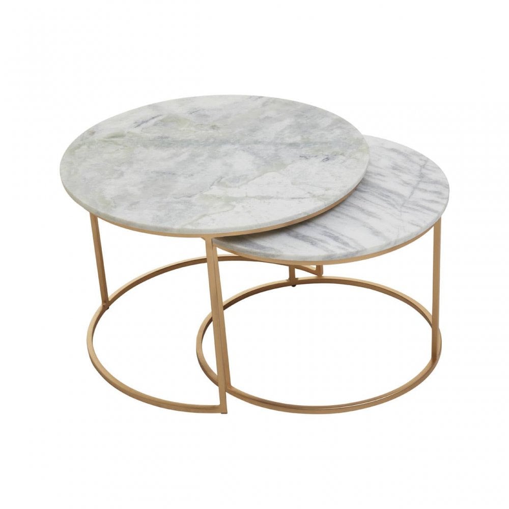 Aurelia Nest Of 2 White Marble Coffee Tables