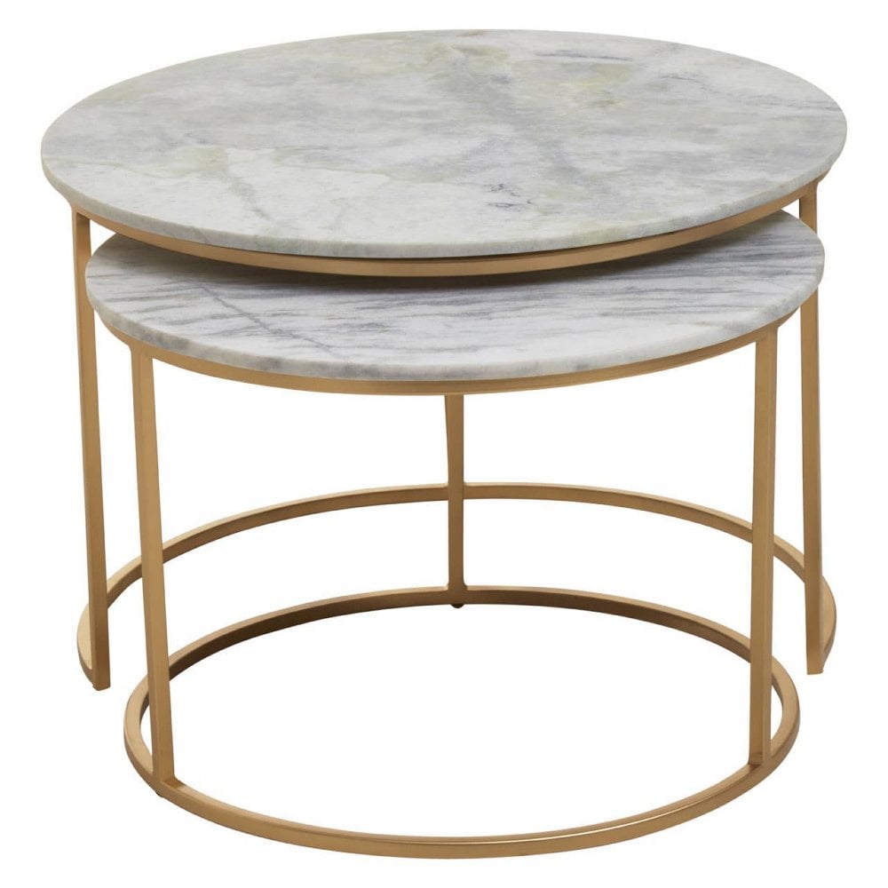 Aurelia Nest Of 2 White Marble Coffee Tables