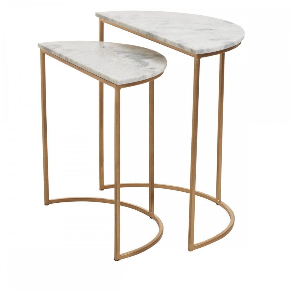Aurelia Nest Of 2 White Marble Side Tables