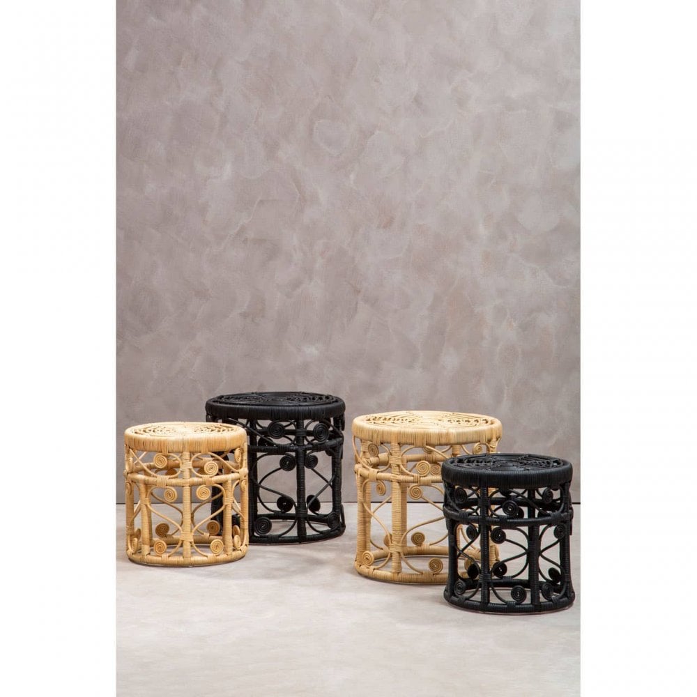 Jaxon Set Of Two Black Natural Rattan Tables
