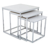Lancaster Matte White Nest Of 3 Tables With Chrome Frame