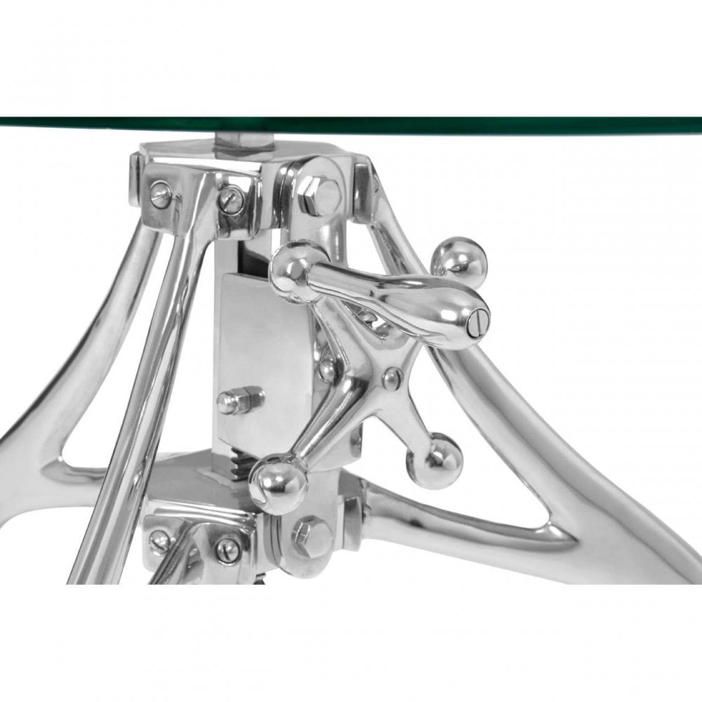Reva Crank Mechanism Metal And Glass Table