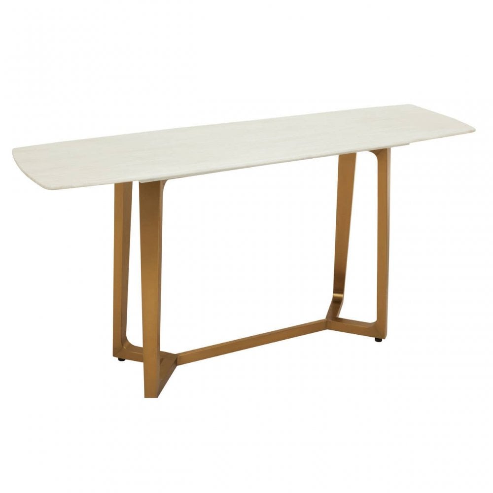 Elara White Marble Console Table With Brushed Gold Base