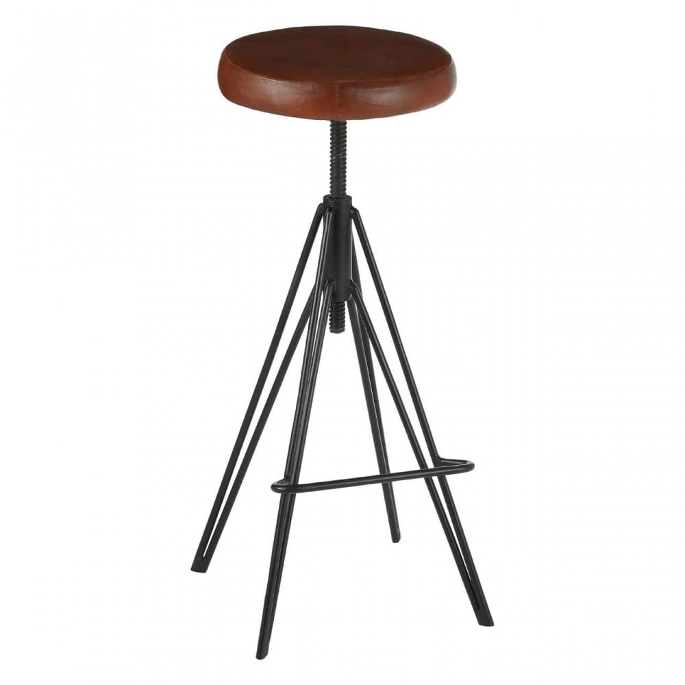 Hudson Round Leather Stool
