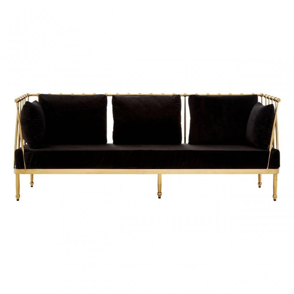 Orion 3 Seat Gold Finish Tapered Arms Sofa