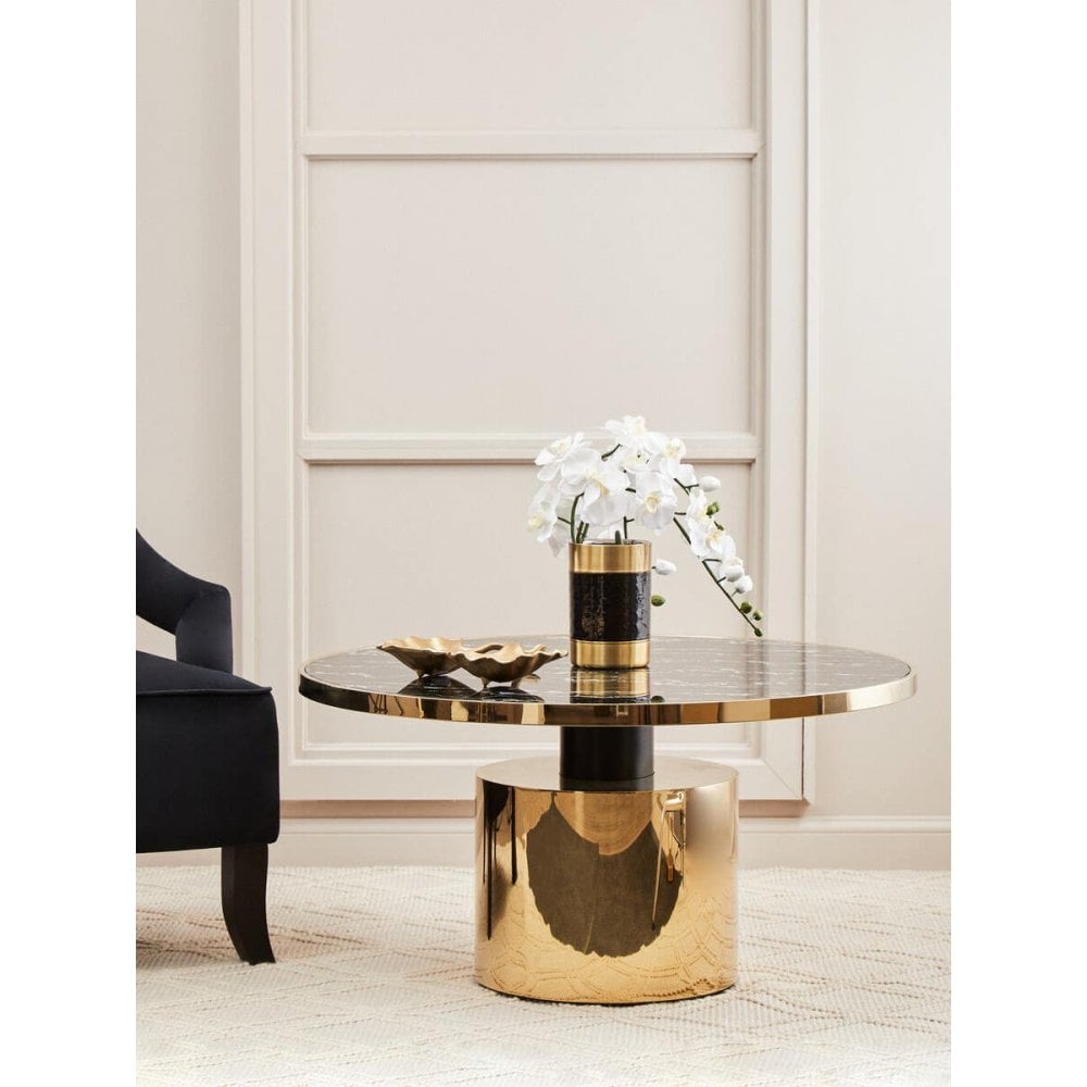 Belmore Black Marble Effect Gold Base Coffee Table