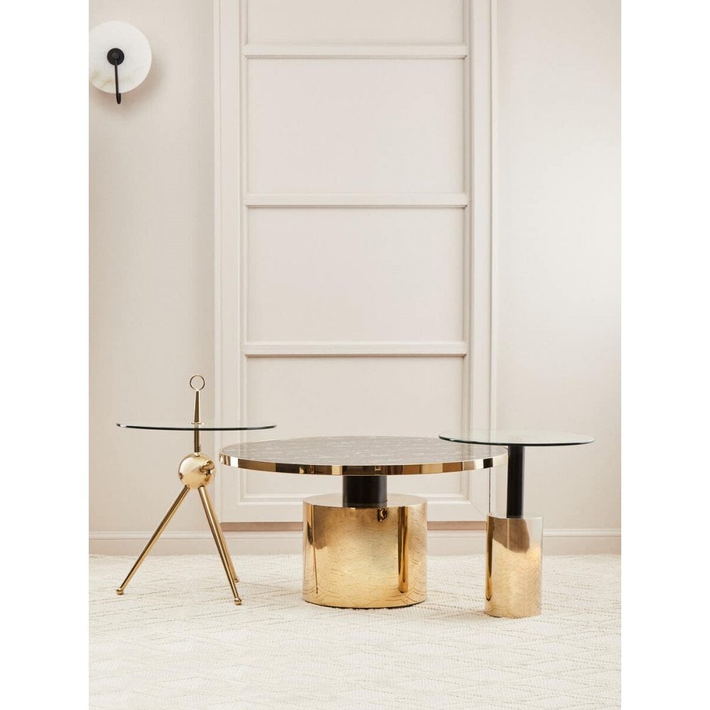 Belmore Black Marble Effect Gold Base Coffee Table