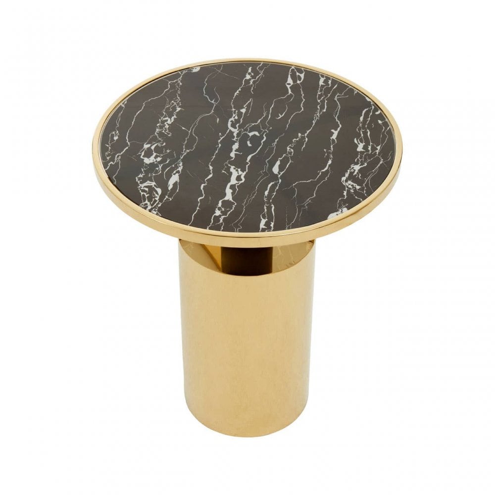Belmore Black Marble Effect Gold Base Side Table