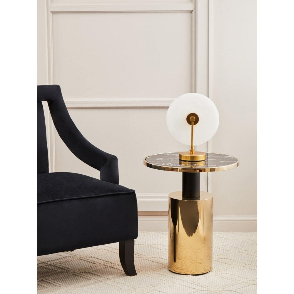 Belmore Black Marble Effect Gold Base Side Table