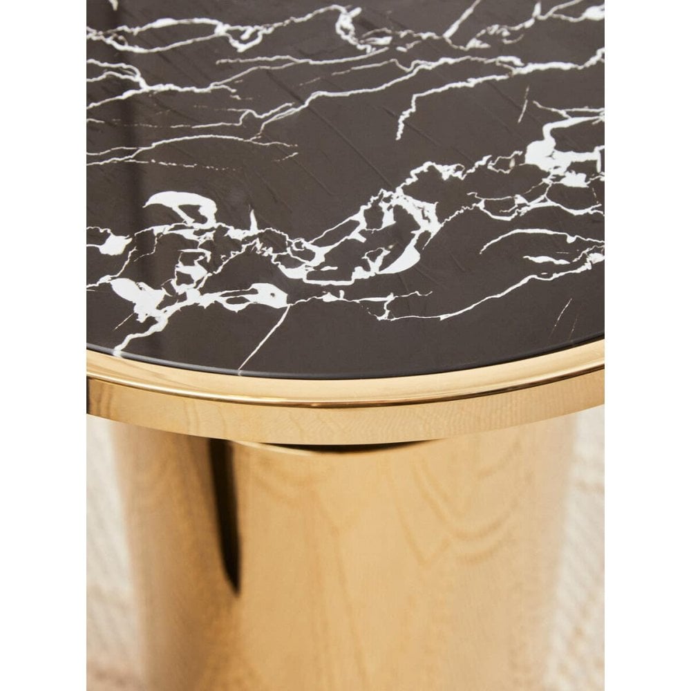 Belmore Black Marble Effect Gold Base Side Table