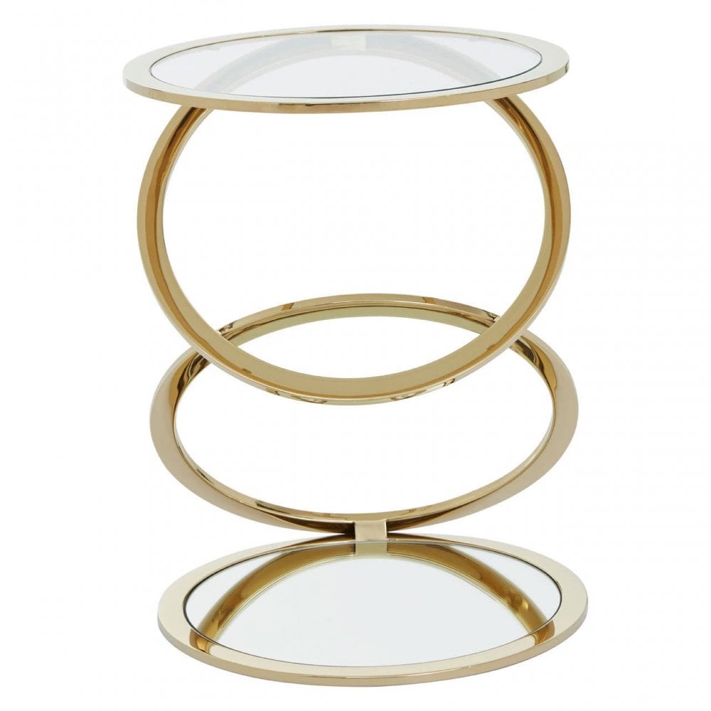 Belmore Clear Glass End Table With Warm Metallic Frame