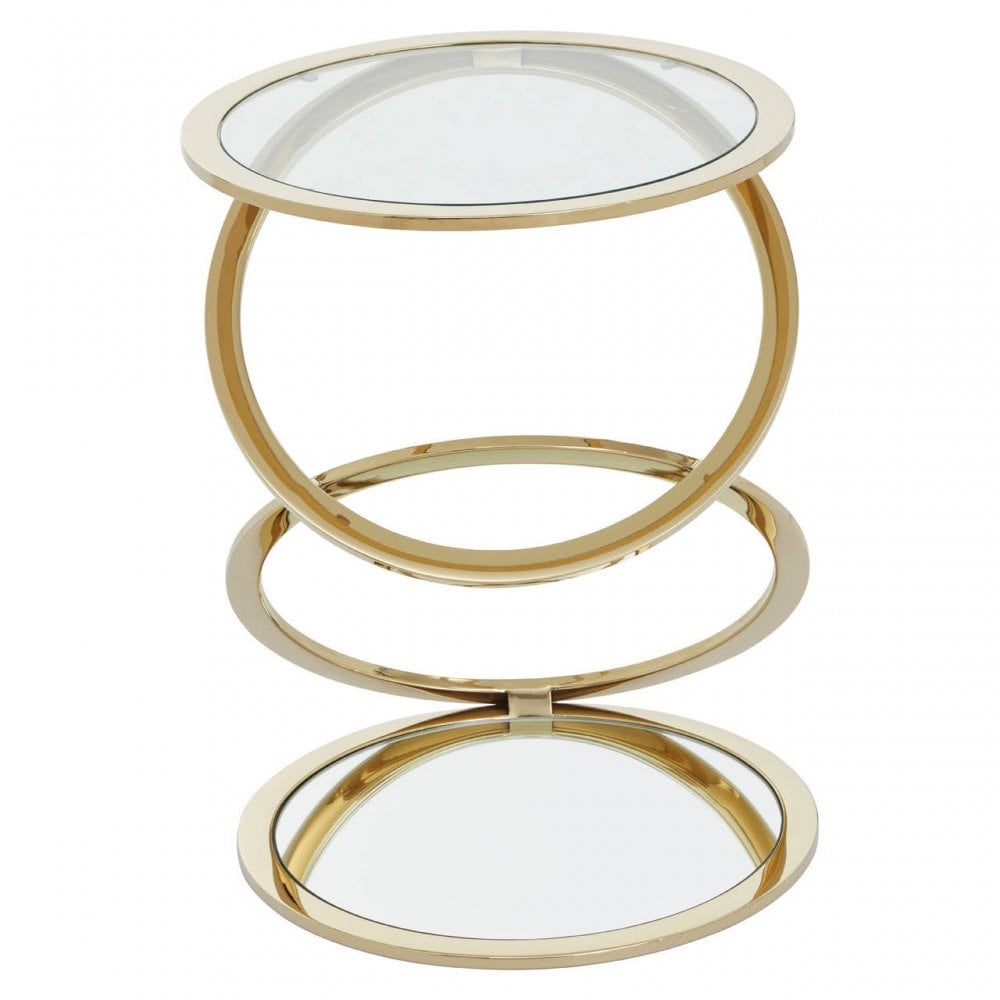 Belmore Clear Glass End Table With Warm Metallic Frame