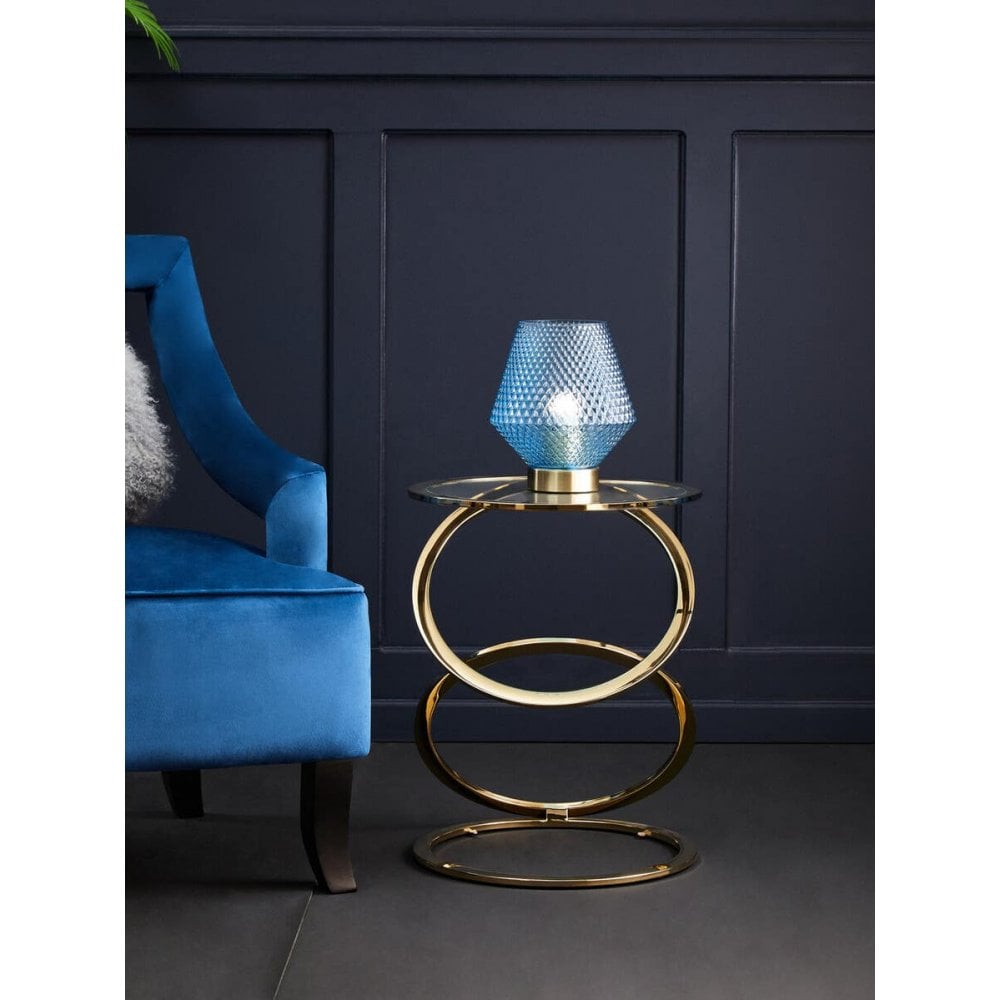 Belmore Clear Glass End Table With Warm Metallic Frame