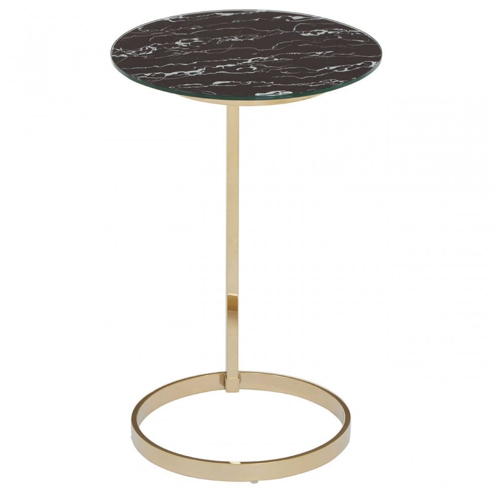 Belmore End Table With Black Marble Effect Glass Top