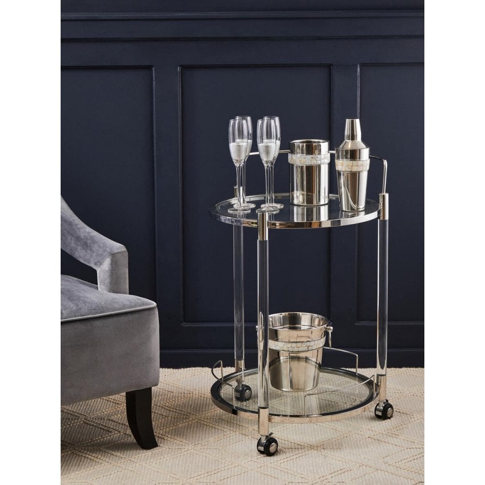 Belmore White Glass Bar Trolley