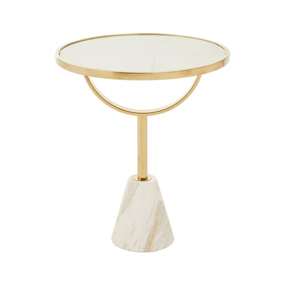 Belmore White Glass White Marble Base Side Table
