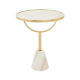 Belmore White Glass White Marble Base Side Table