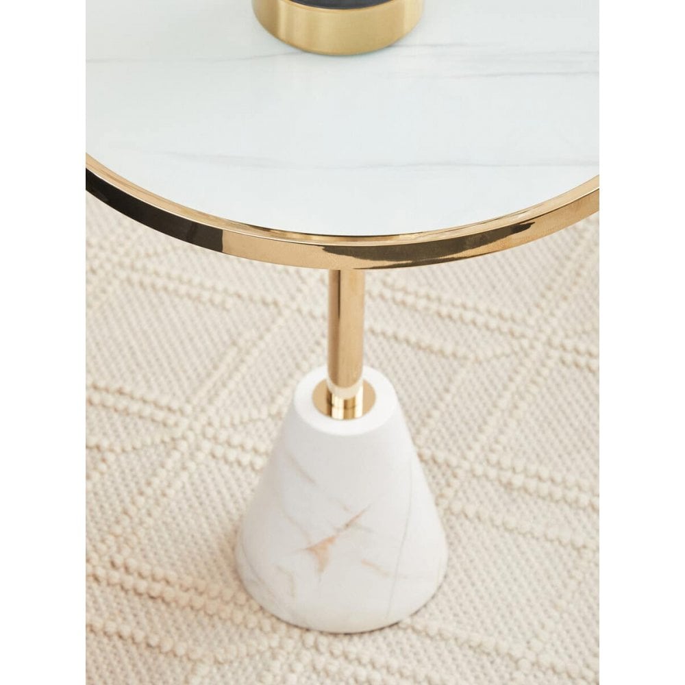 Belmore White Glass White Marble Base Side Table