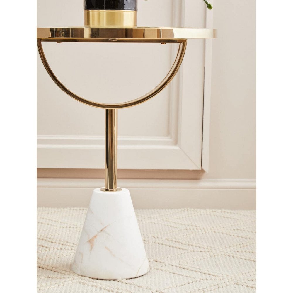 Belmore White Glass White Marble Base Side Table
