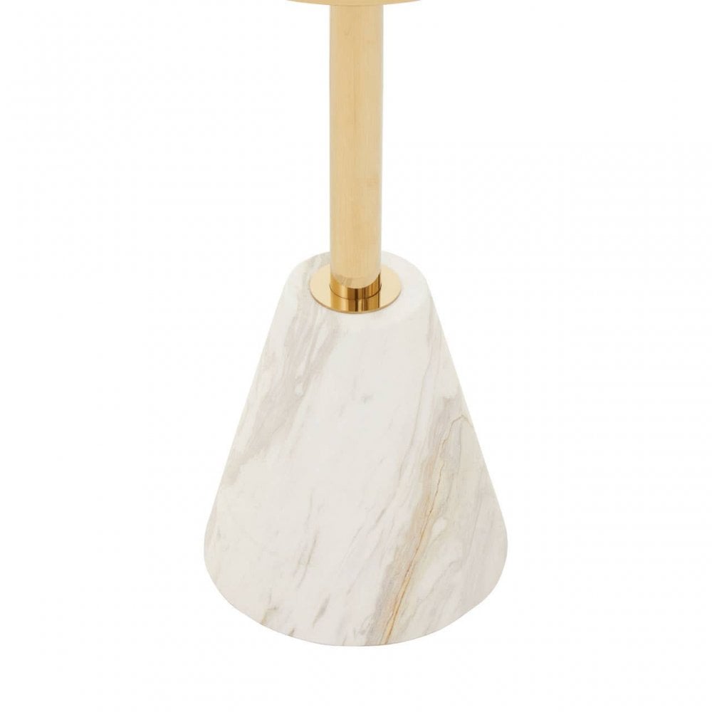 Belmore White Glass White Marble Base Side Table