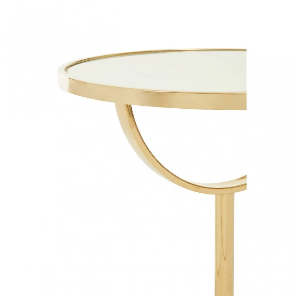 Belmore White Glass White Marble Base Side Table