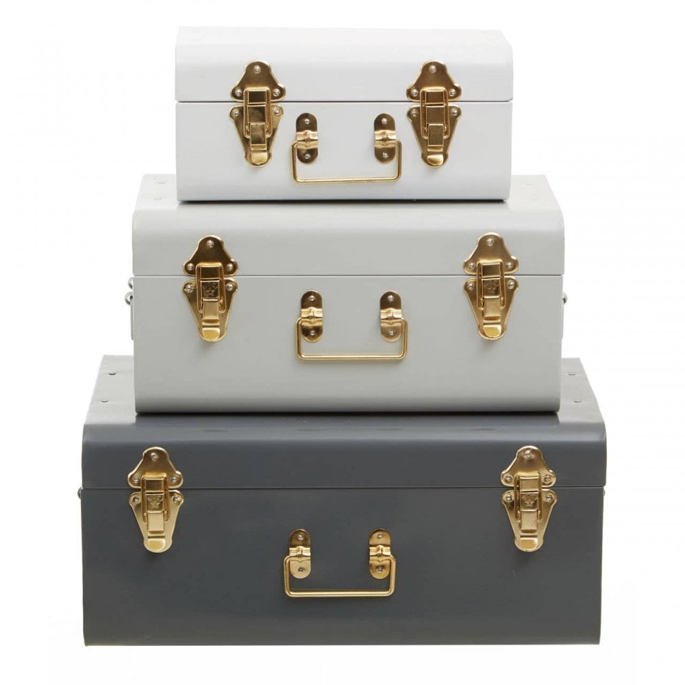 Avalon Set Of Three Assorted Grey Storage Trunks