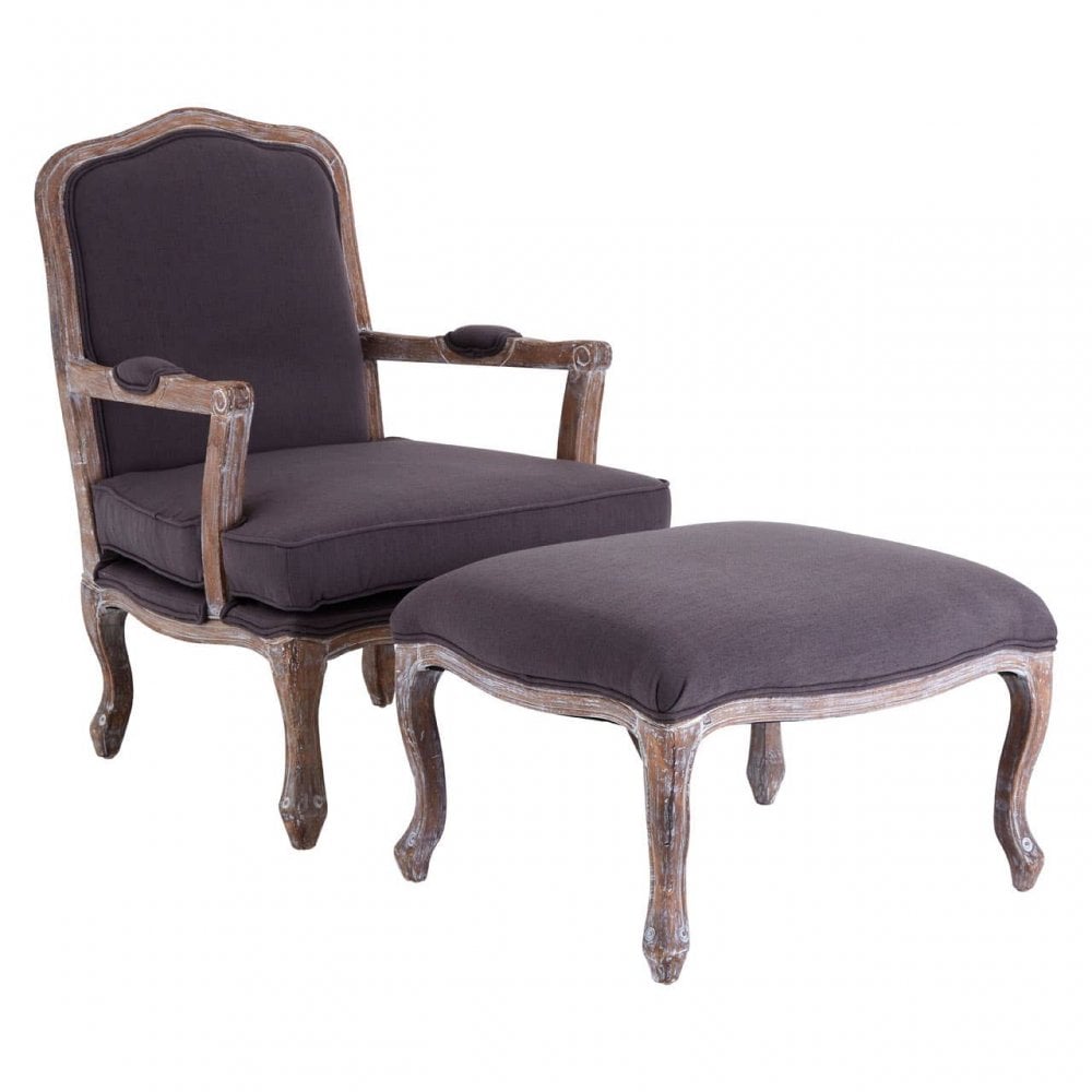 Luna Grey Linen Mix Chair And Footstool