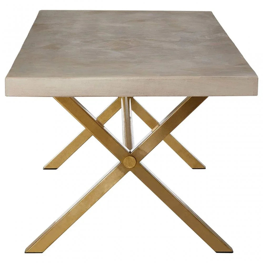 Buy modern concrete dining table with gold metal base online, contemporary furniture sale