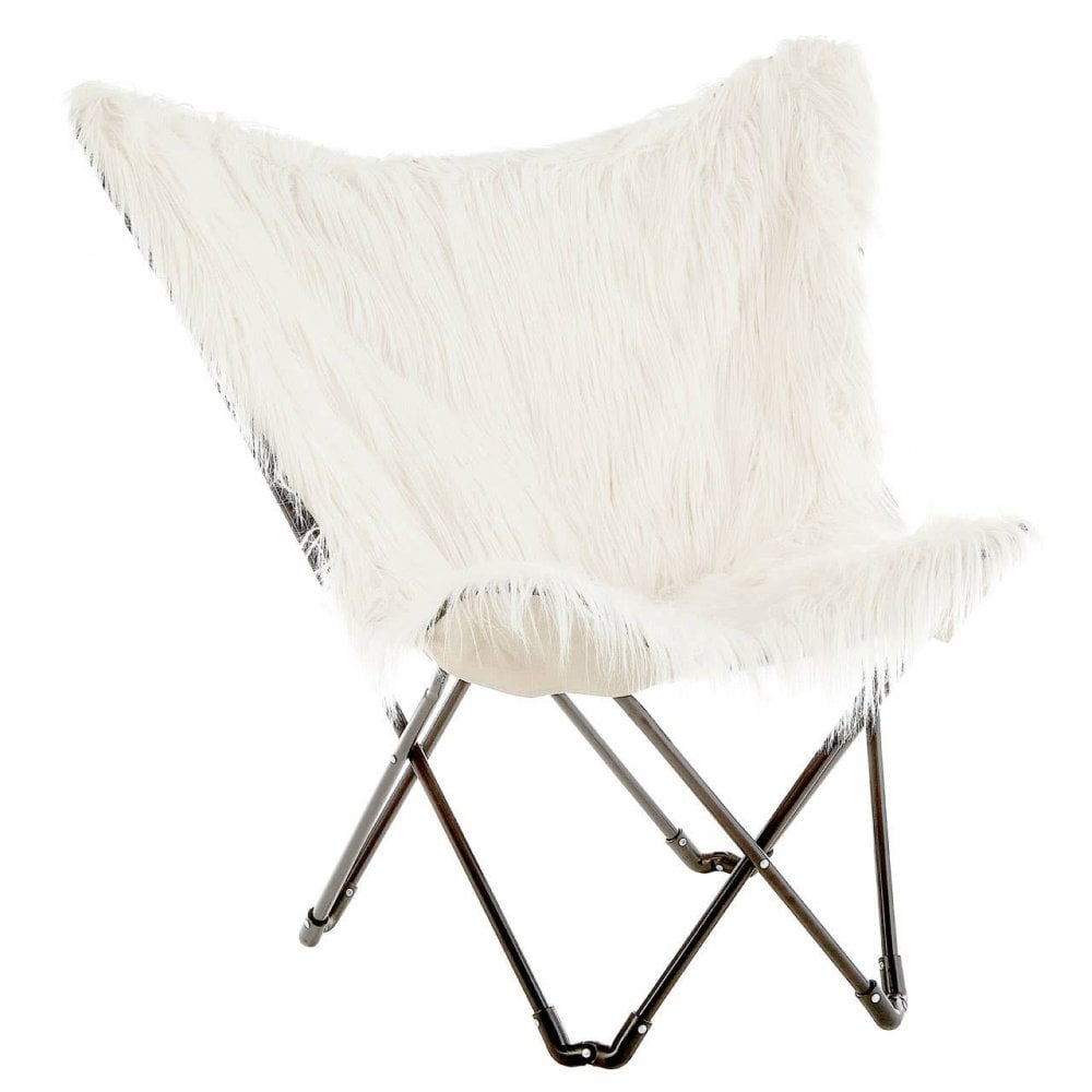 Westend White Faux Fur Butterfly Chair