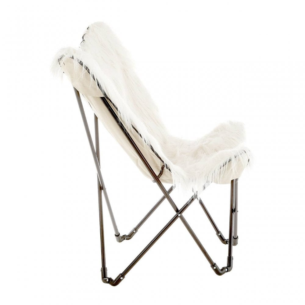 Westend White Faux Fur Butterfly Chair